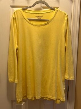 Coldwater Creek Sz XL #Best Cotton Yellow High-Low Hem Tunic w 3/4 Sleeves EUC